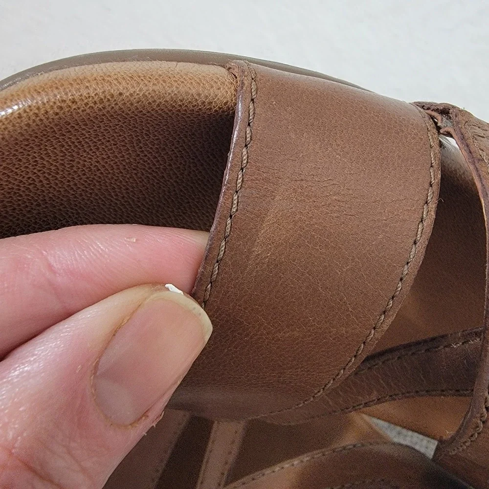 Dansko Ana Wedge Slide Buckle Sandals Tan Glazed Kid Leather Size EU 37 US 6.5-7